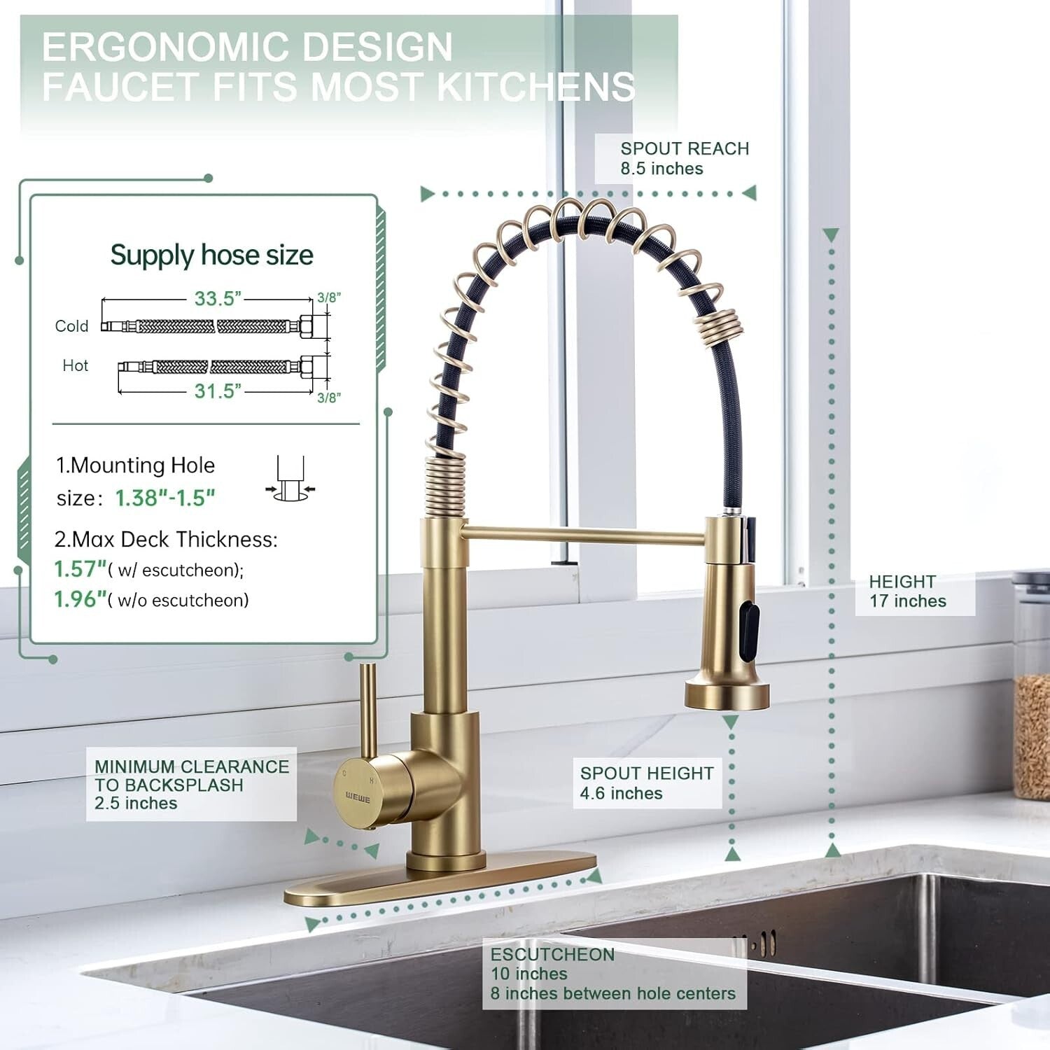 Brushed Gold Brass Kitchen Faucet with Pull Down Sprayer for Modern Utility