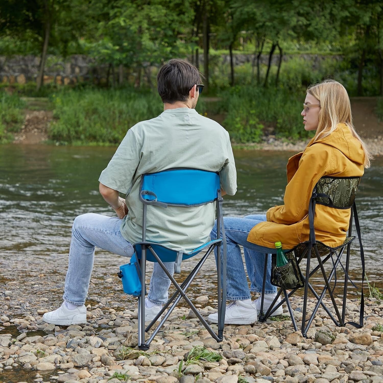 Lightweight Camo Tripod Stool with Backrest - Portable Camping Chair for 225 lbs