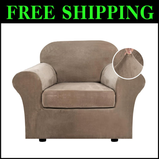 Stylish Camel Velvet Chair Cover Set - 2 Piece Slipcover for Everyday Protection