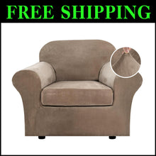 Load image into Gallery viewer, Stylish Camel Velvet Chair Cover Set - 2 Piece Slipcover for Everyday Protection