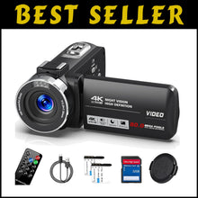 Load image into Gallery viewer, Compact 4K Video Camera with IR Night Vision &amp; 2 Batteries for Content Creation