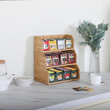 Load image into Gallery viewer, Trapezoidal Bamboo Tea Organizer with 3 Adjustable Shelves – Polished Finish