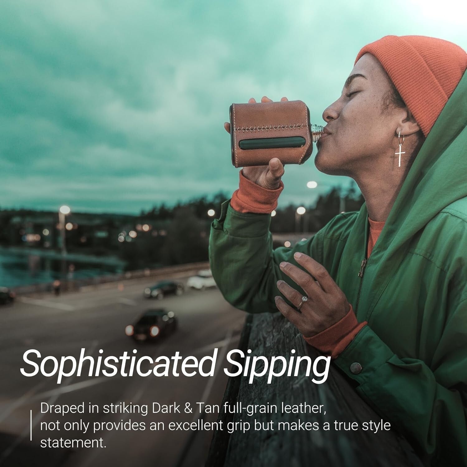 Durable Leather-Covered Glass Hip Flask - Ideal Gift for Spirits Enthusiasts