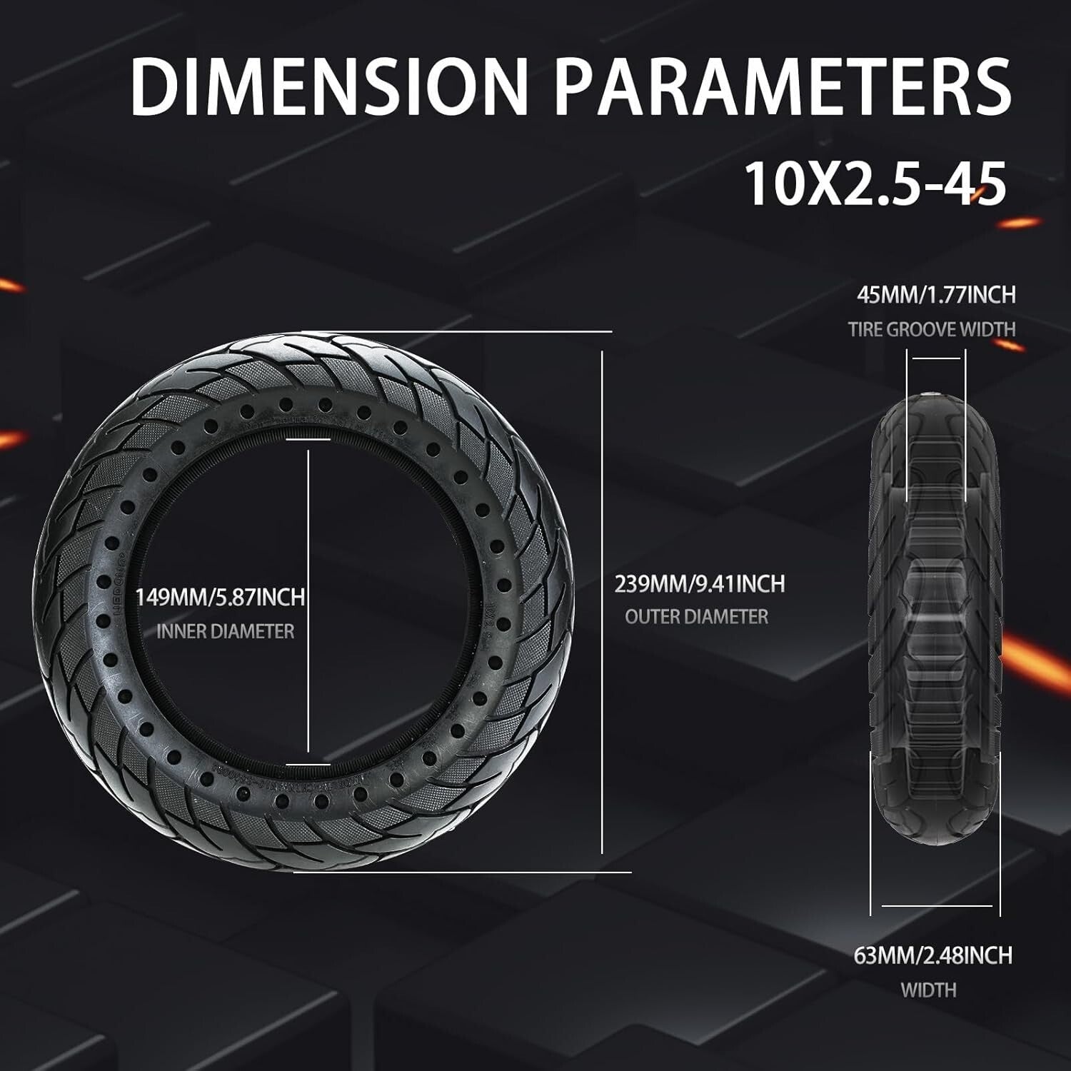 9.41 Inch Solid Rubber Tire for Electric Scooters - Abrasion and Explosion-Proof