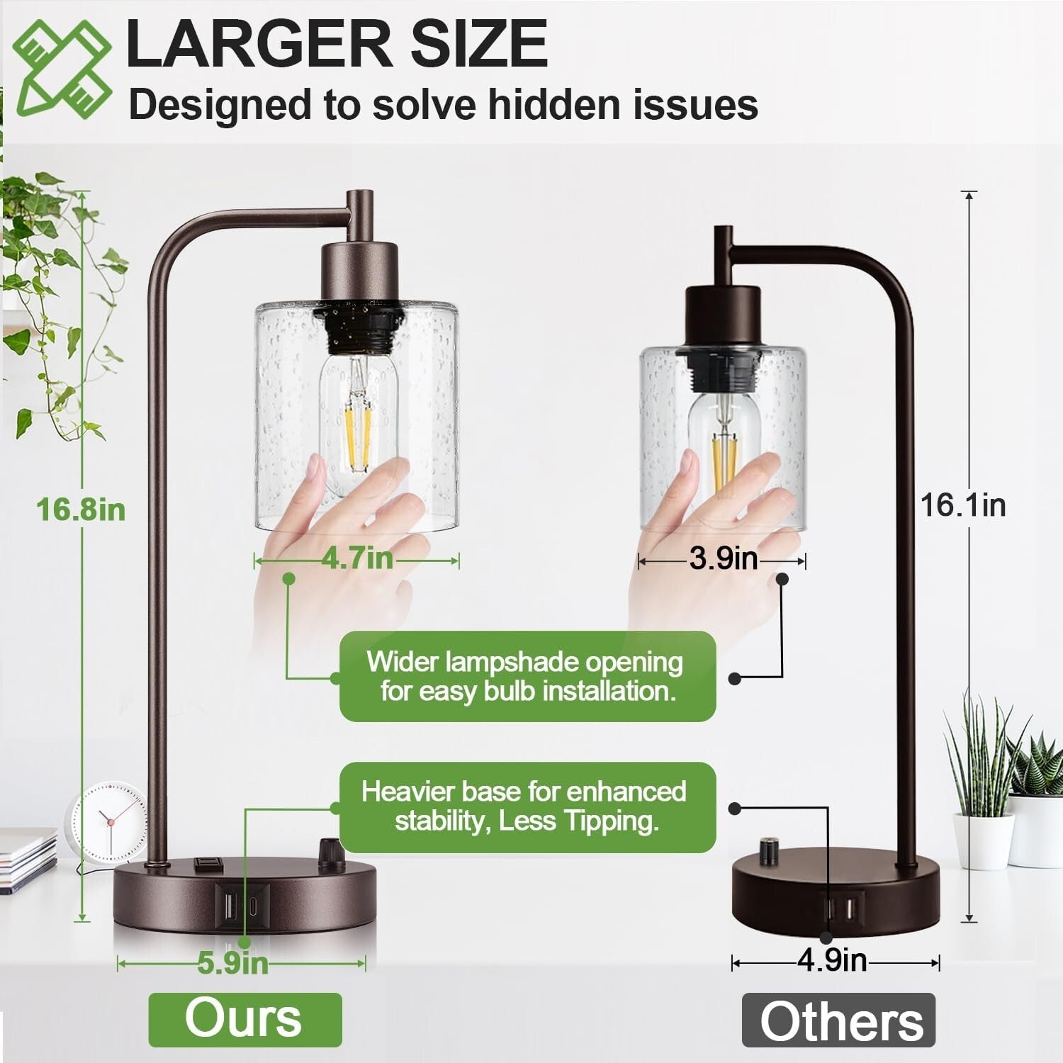 Elegant 2 Light Set: Fully Dimmable Oil Rubbed Bronze Lamps with USB Charging