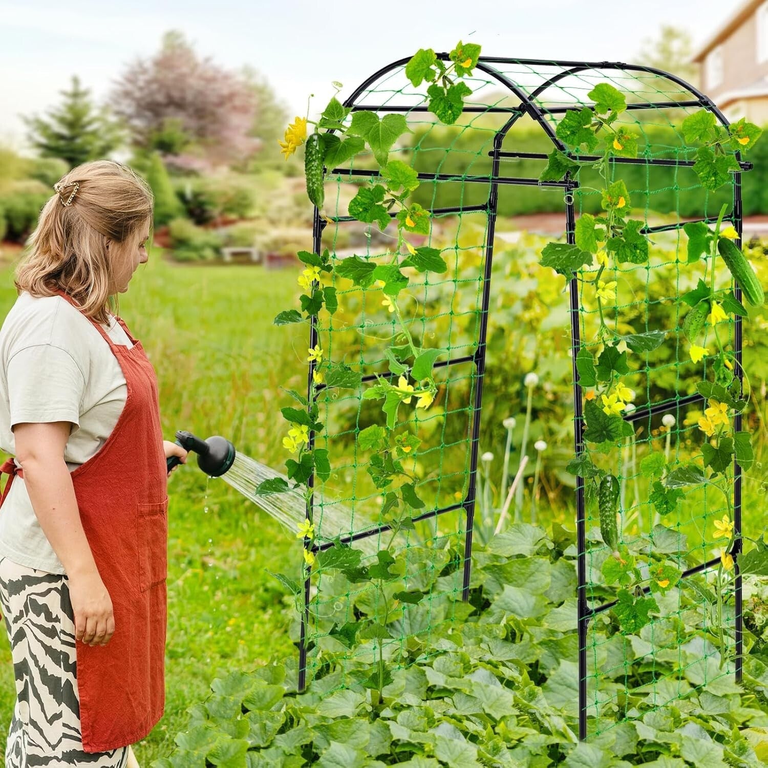 Elegant 6.7ft Garden Arch Trellis for Climbing Plants - Black Support Structure