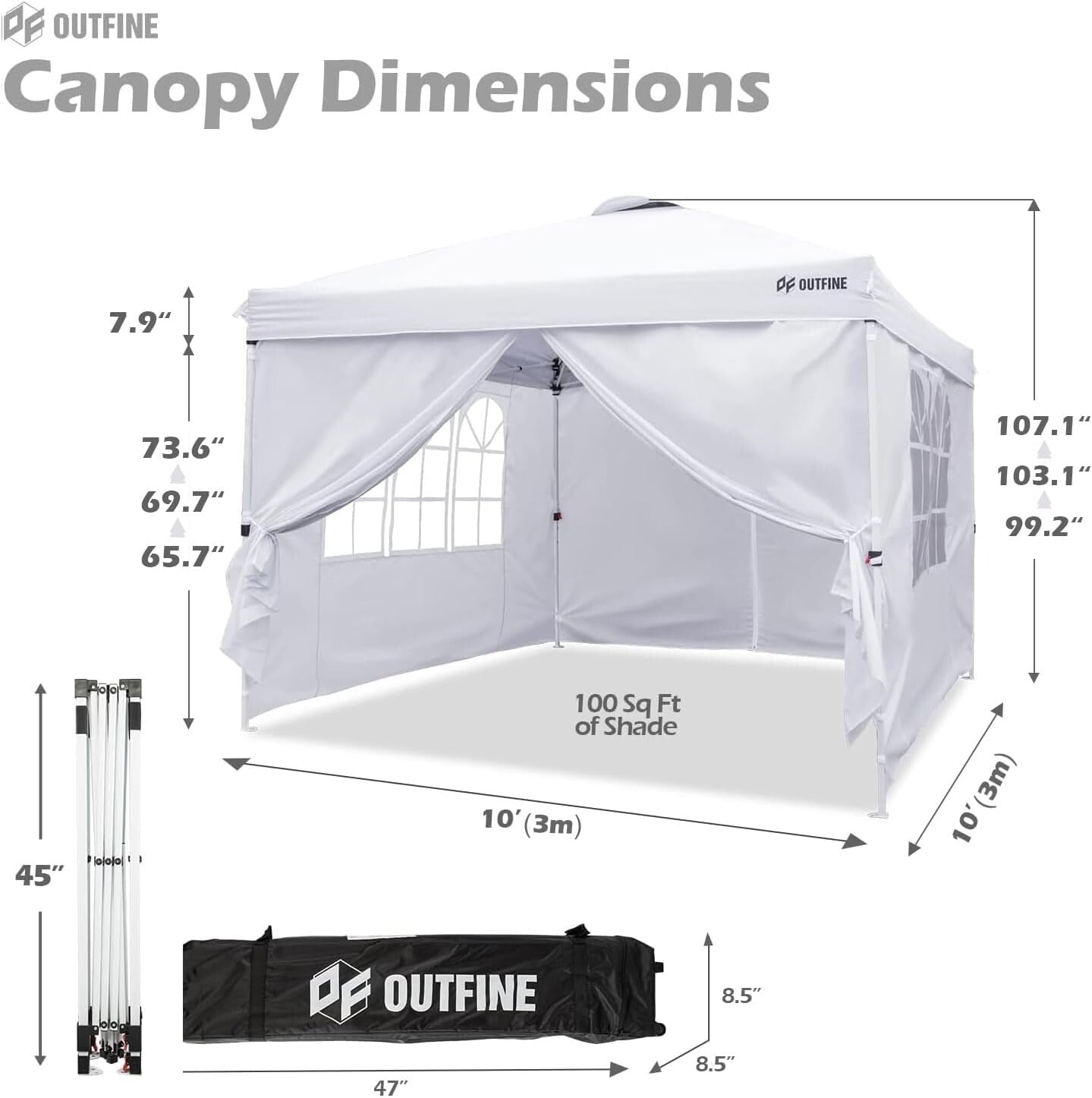 10'x10' Pop-Up Waterproof Canopy Tent with Removable Sidewalls - Outdoor Bliss