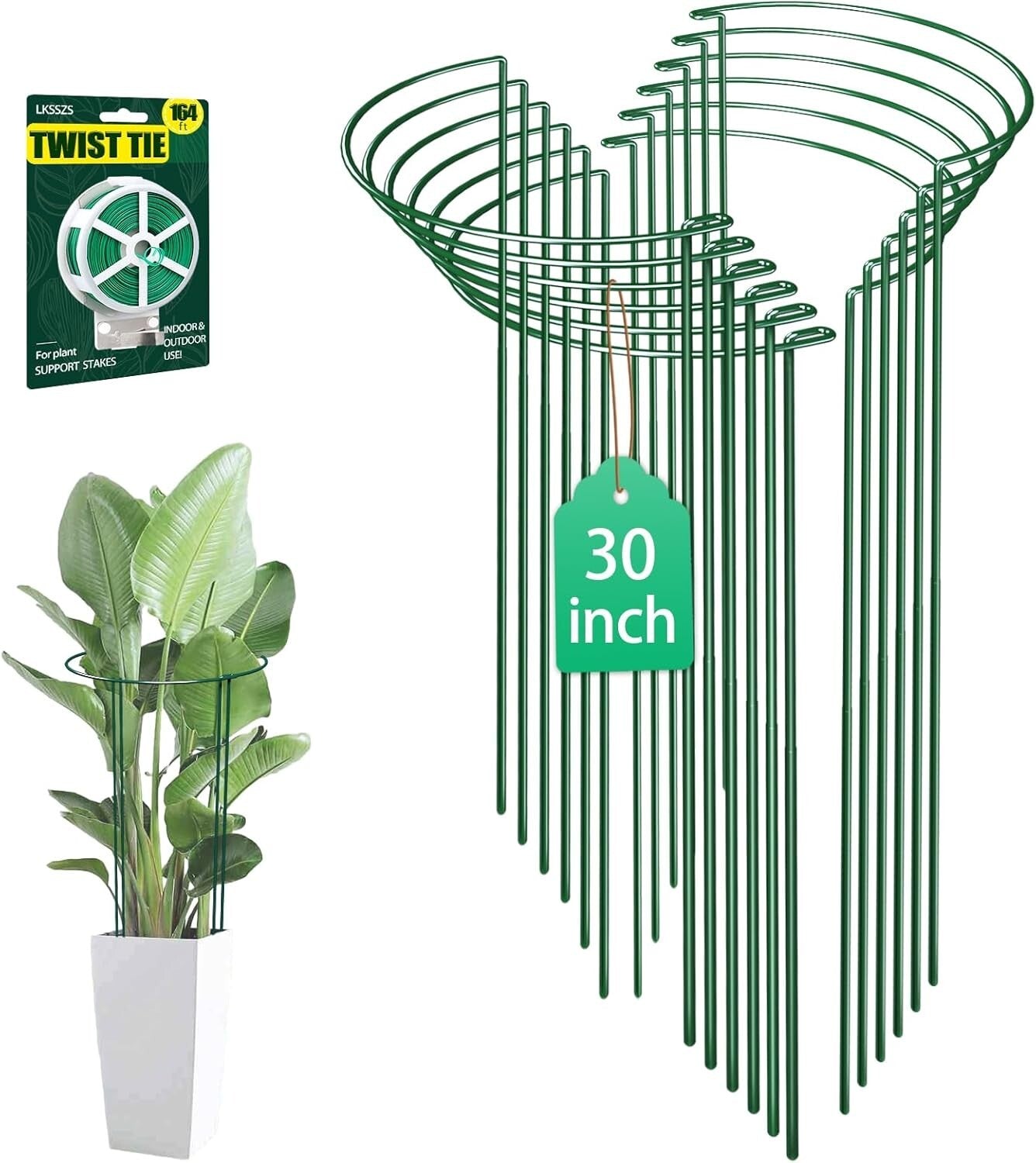 Durable Green Iron Plant Support Stakes - 30-Inch Set of 12 for Garden Use