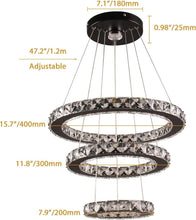 Load image into Gallery viewer, Sleek Black Stainless Steel LED Chandelier - Dimmable Height Adjustable Design