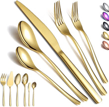 Load image into Gallery viewer, Elegant 46-Piece Gold Dining Set - High-Quality Stainless Steel &amp; Ideal Gift