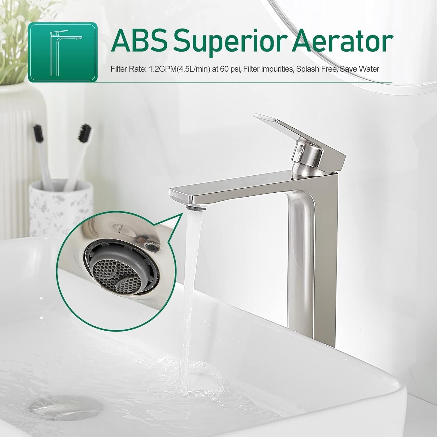 Tall Single Handle Brass Bathroom Faucet with Pop-Up Drain – Modern & Efficient