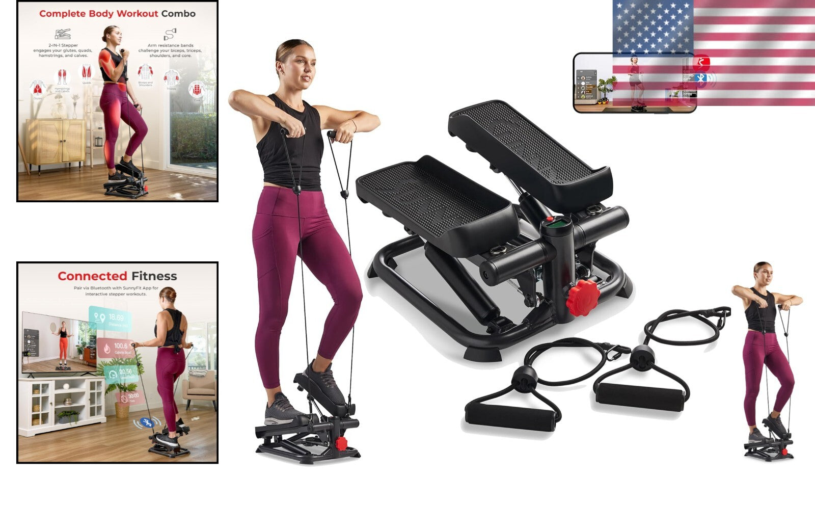 Alloy Steel Total Body Step Machine with Adjustable Resistance for Home Fitness