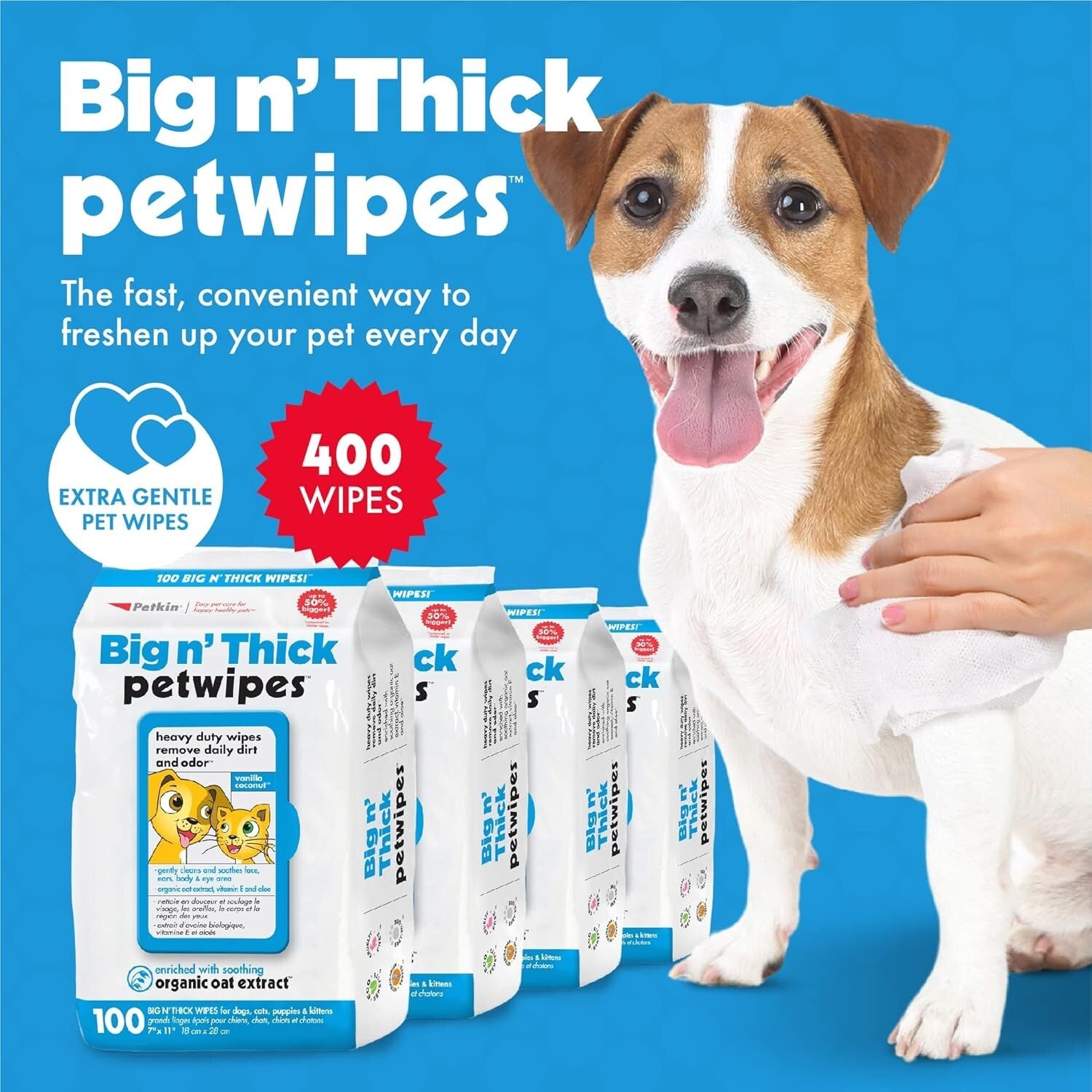 Extra-Large Pet Wipes for Quick Clean-ups - 400 Wipes with Coconut Scent