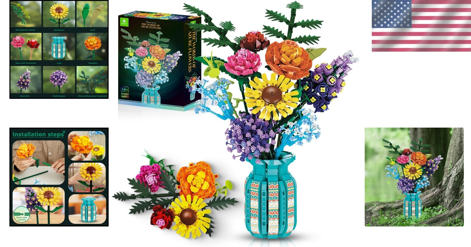 Customizable Flower Bouquet Building Blocks Set - 8 Unique Designs for Any Space