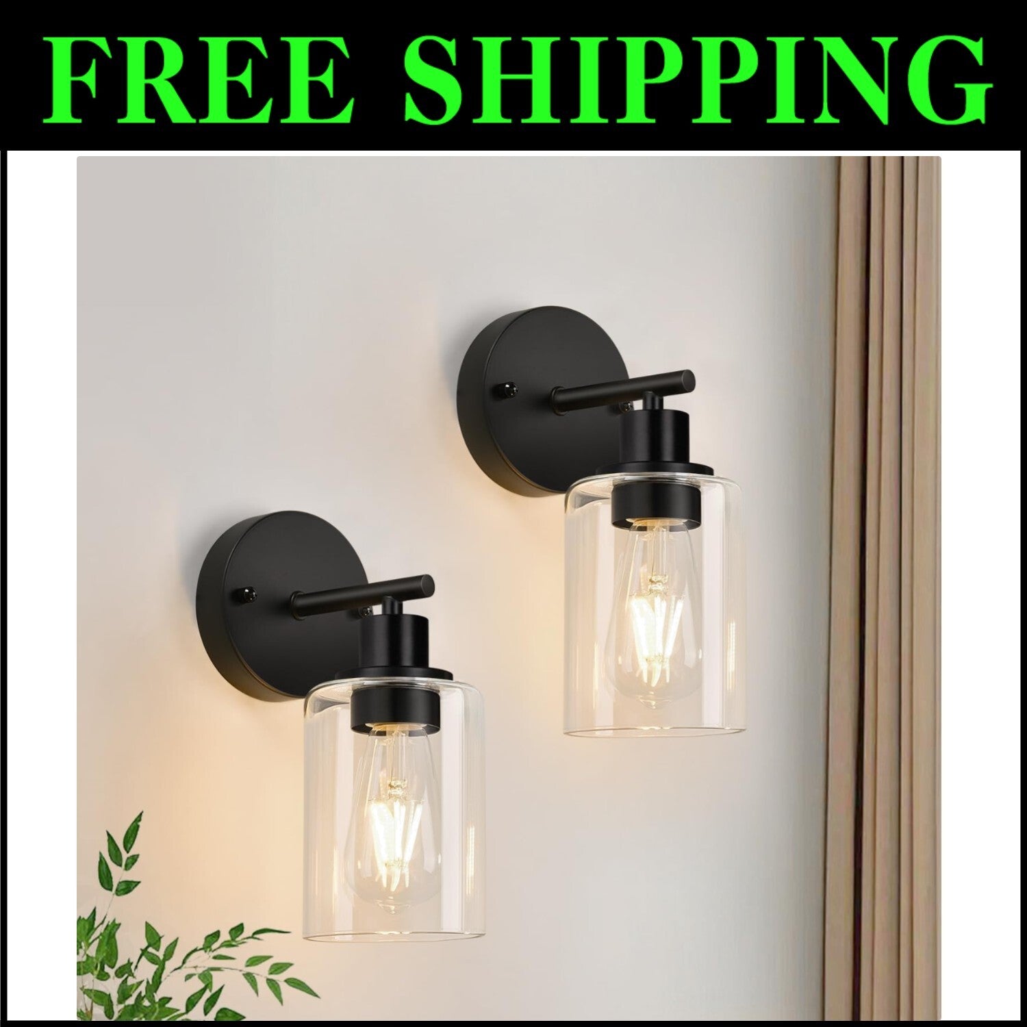 Versatile 2-Pack Modern Black Sconces with Glass Shade for Stylish Lighting