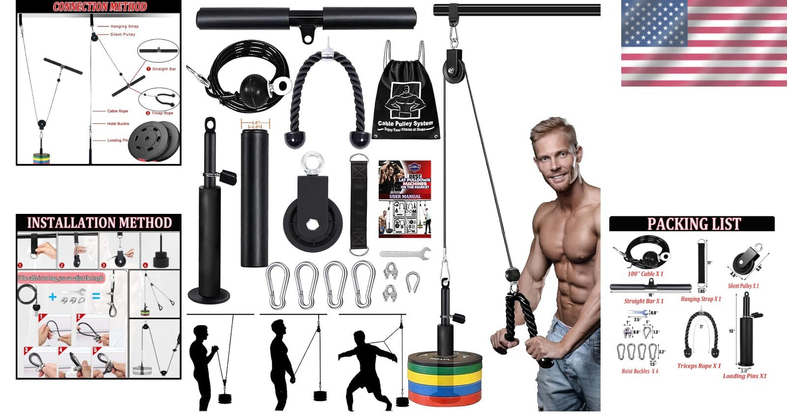 Versatile LAT Pulley System for Home Gym - Compact Strength Training Equipment