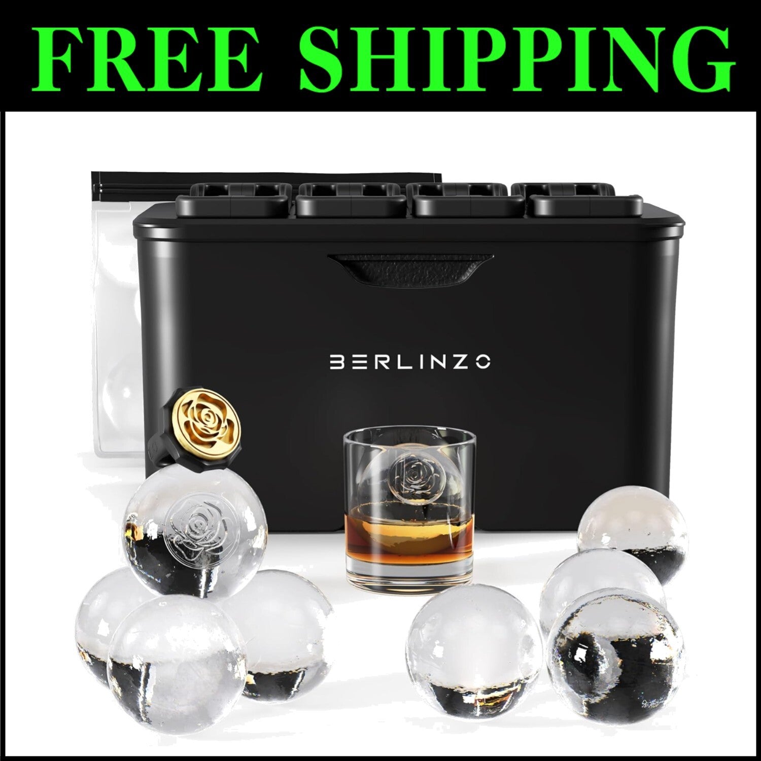 BPA-Free Silicone Ice Ball Mold: 8 Crystal Clear 2.4" Ice Balls for Any Beverage