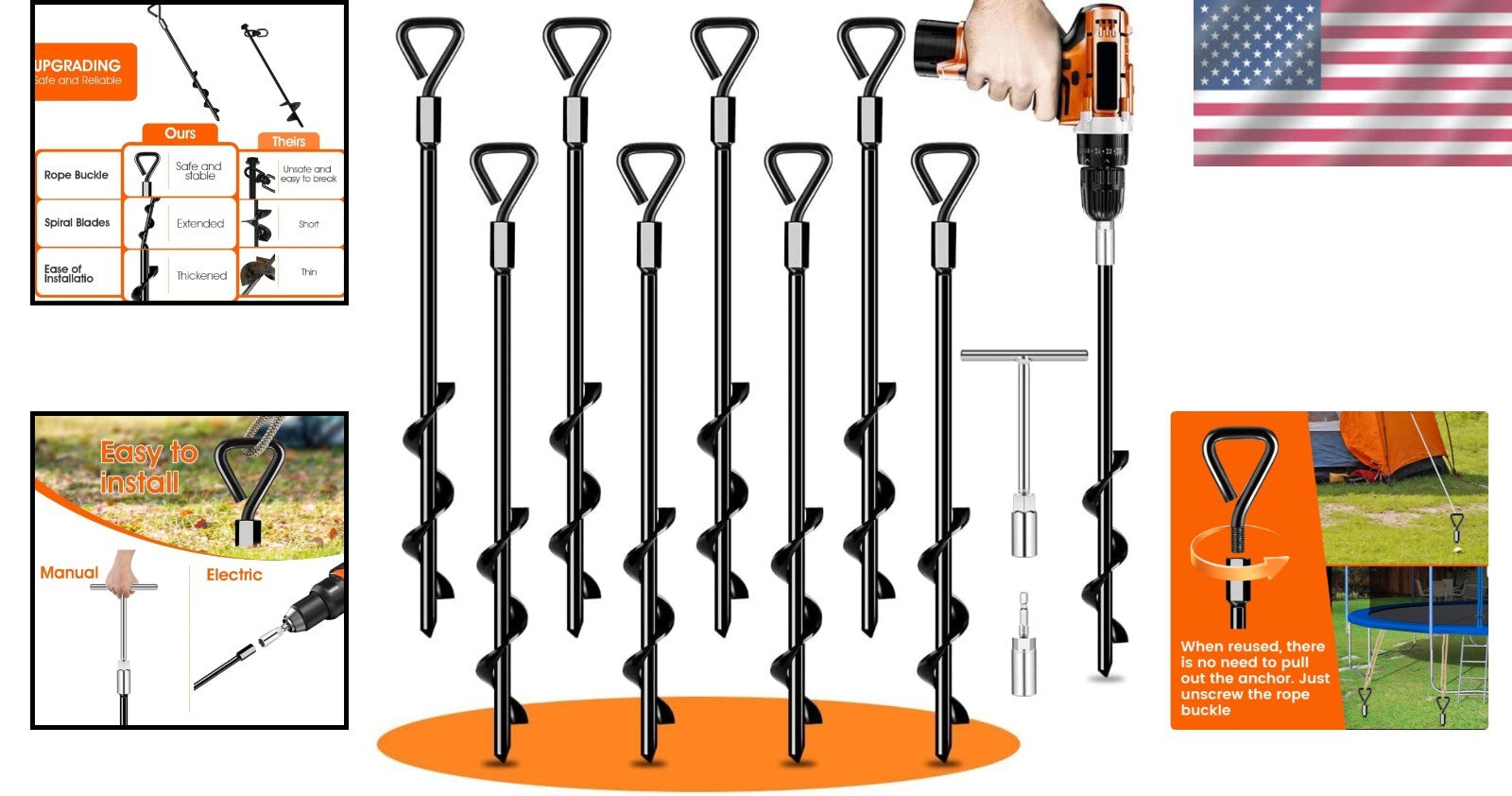 Alloy Steel Tent Stakes with Extended Blades – Secure Your Canopy and Trampoline