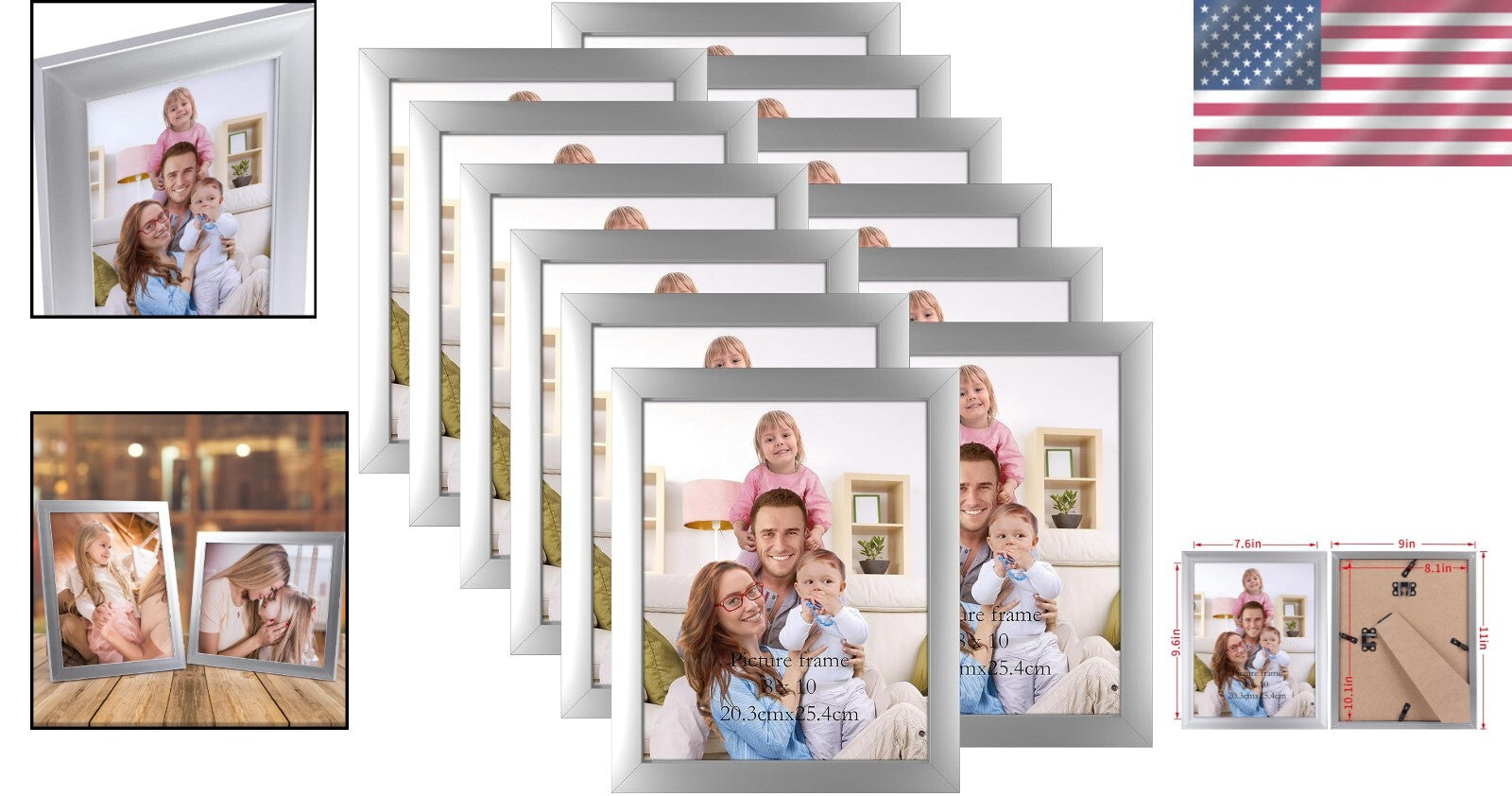 Bulk Set of 12 Glossy 8x10 Silver Frames - Ideal for Collages or Displays