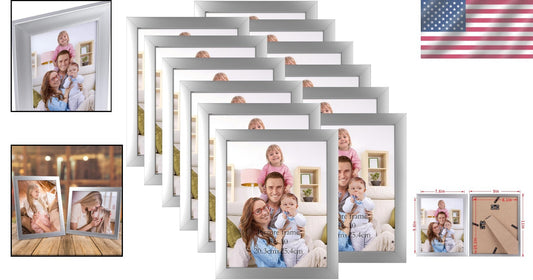 Bulk Set of 12 Glossy 8x10 Silver Frames - Ideal for Collages or Displays