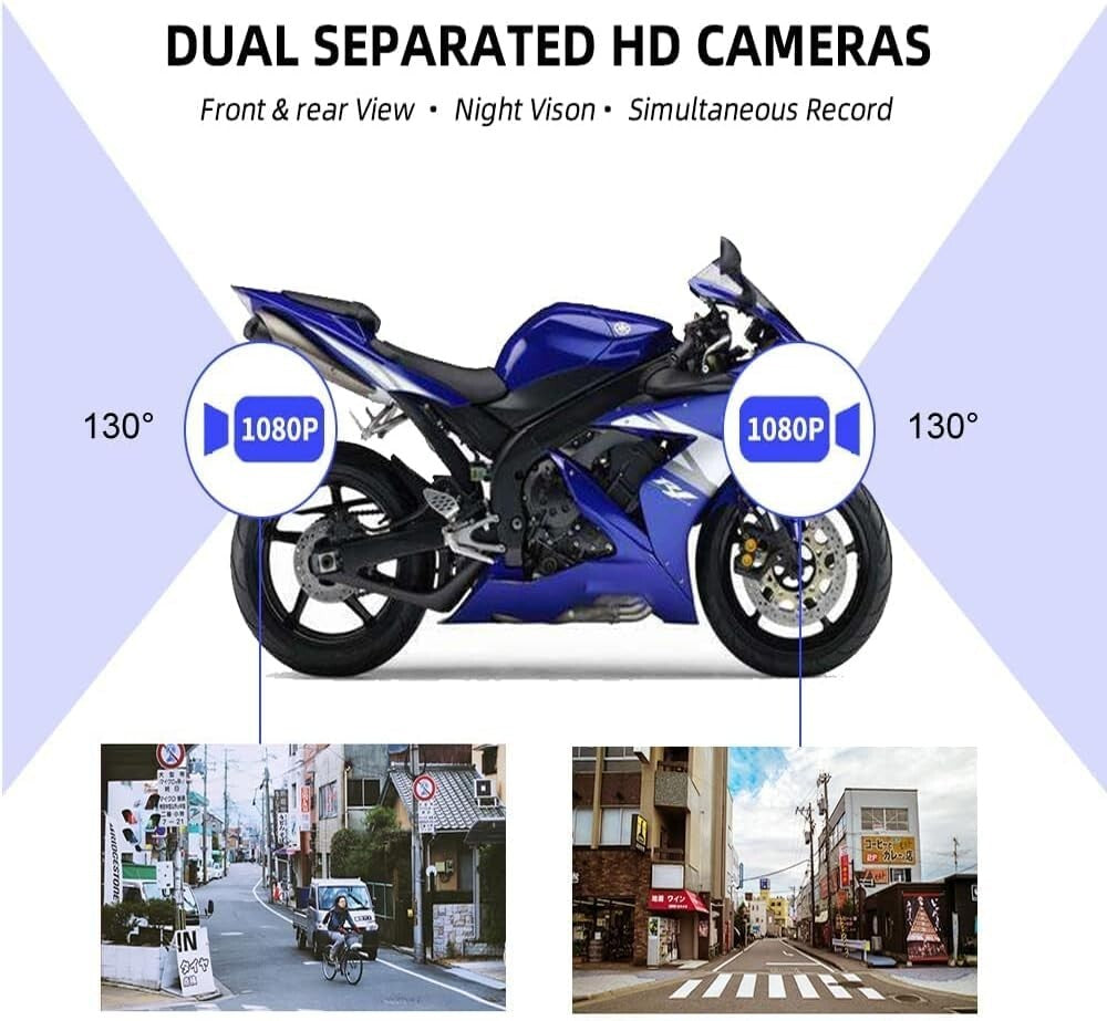 Dual 1080P Motorcycle Dash Cam with Starlight Night Vision & WiFi Connectivity