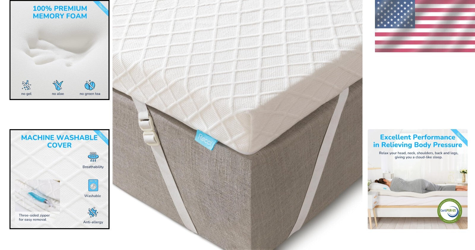 King Size 2-Inch Memory Foam Topper - Comfortable, Removable Zipper Cover
