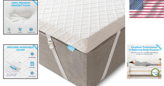 King Size 2-Inch Memory Foam Topper - Comfortable, Removable Zipper Cover