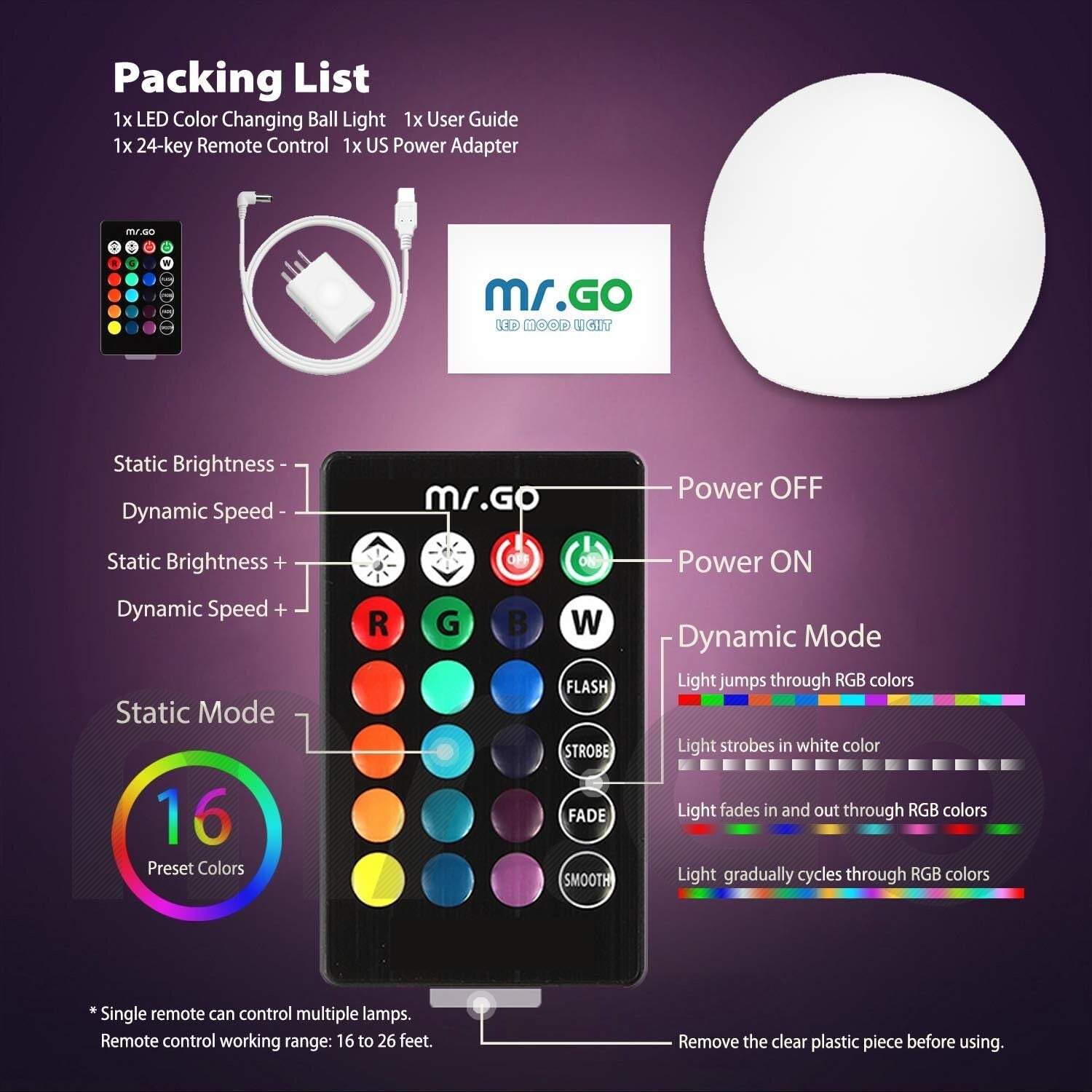 Outdoor Waterproof 20-Inch RGB Glow Ball Light - Remote Control & Dimmable