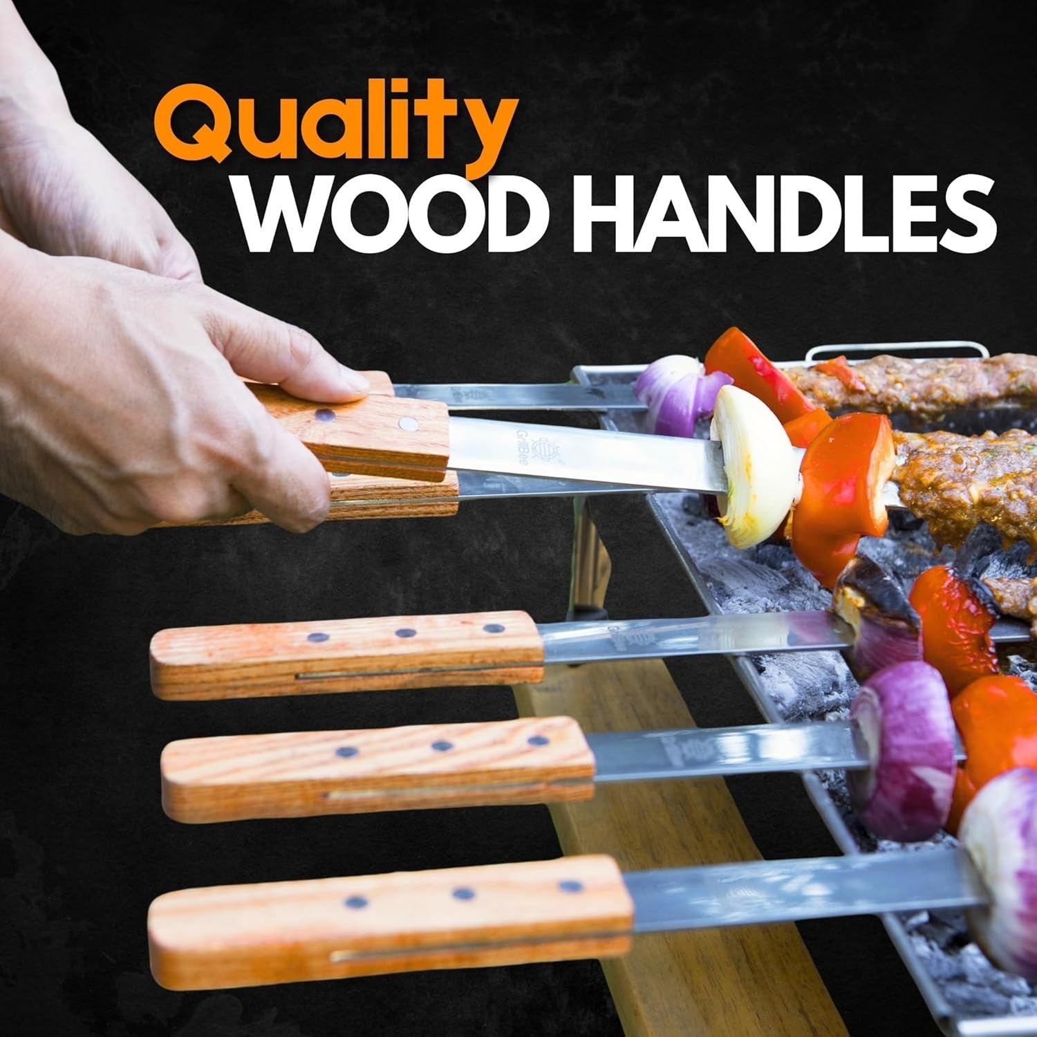 Extra Large 23" Reusable Stainless Steel Skewers for No Spin Grilling – Set of 8