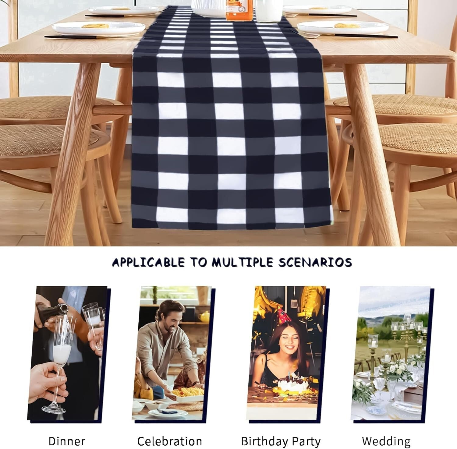 Durable Waterproof Table Runners - 12-Pack 14x108 Gingham for Parties & Weddings