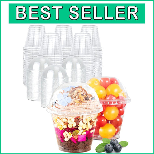 200 Sets of 9 oz Clear Plastic Cups with Lids – Perfect for Desserts and Parties