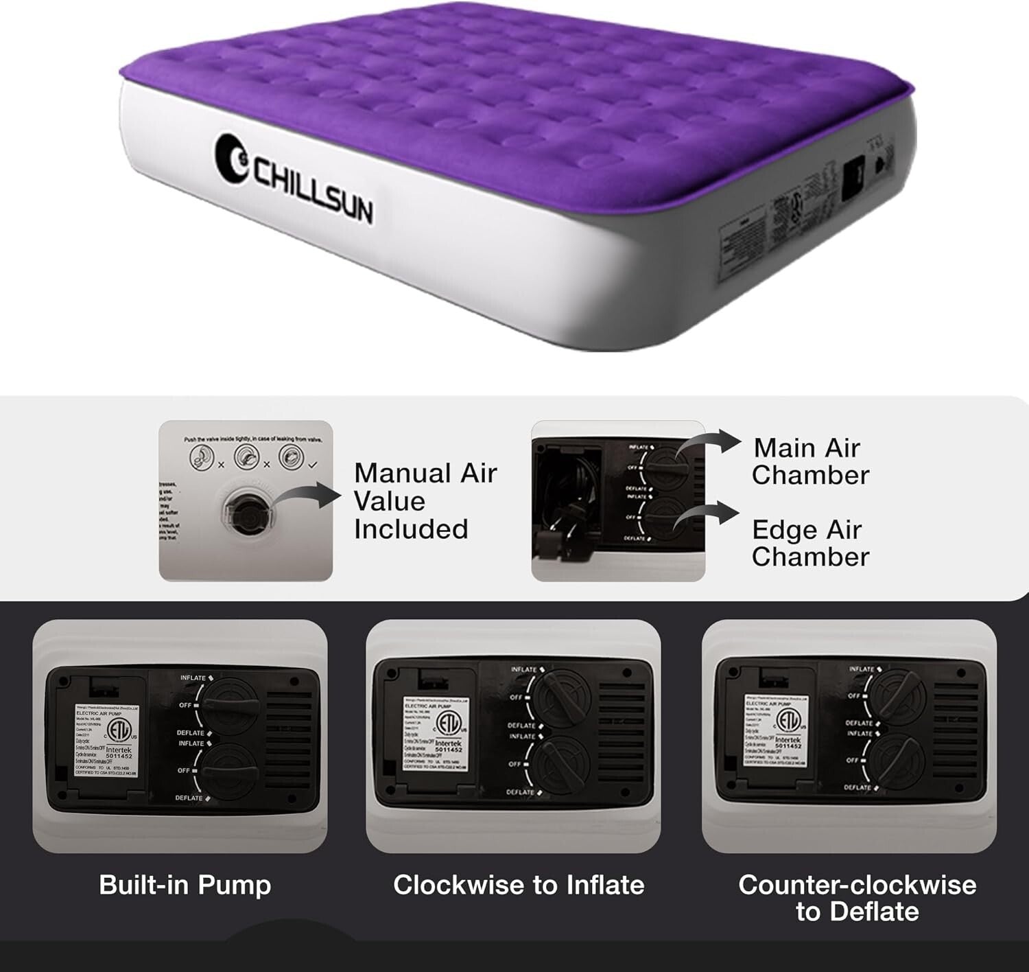 Double Height Twin Air Mattress with Silent Pump - Perfect for Camping & Home