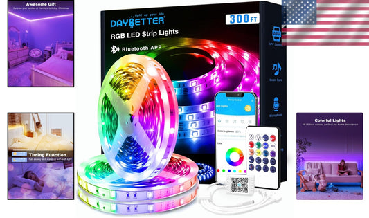 300ft Color-Changing LED Strip Lights with App & Music Sync Control for Bedrooms