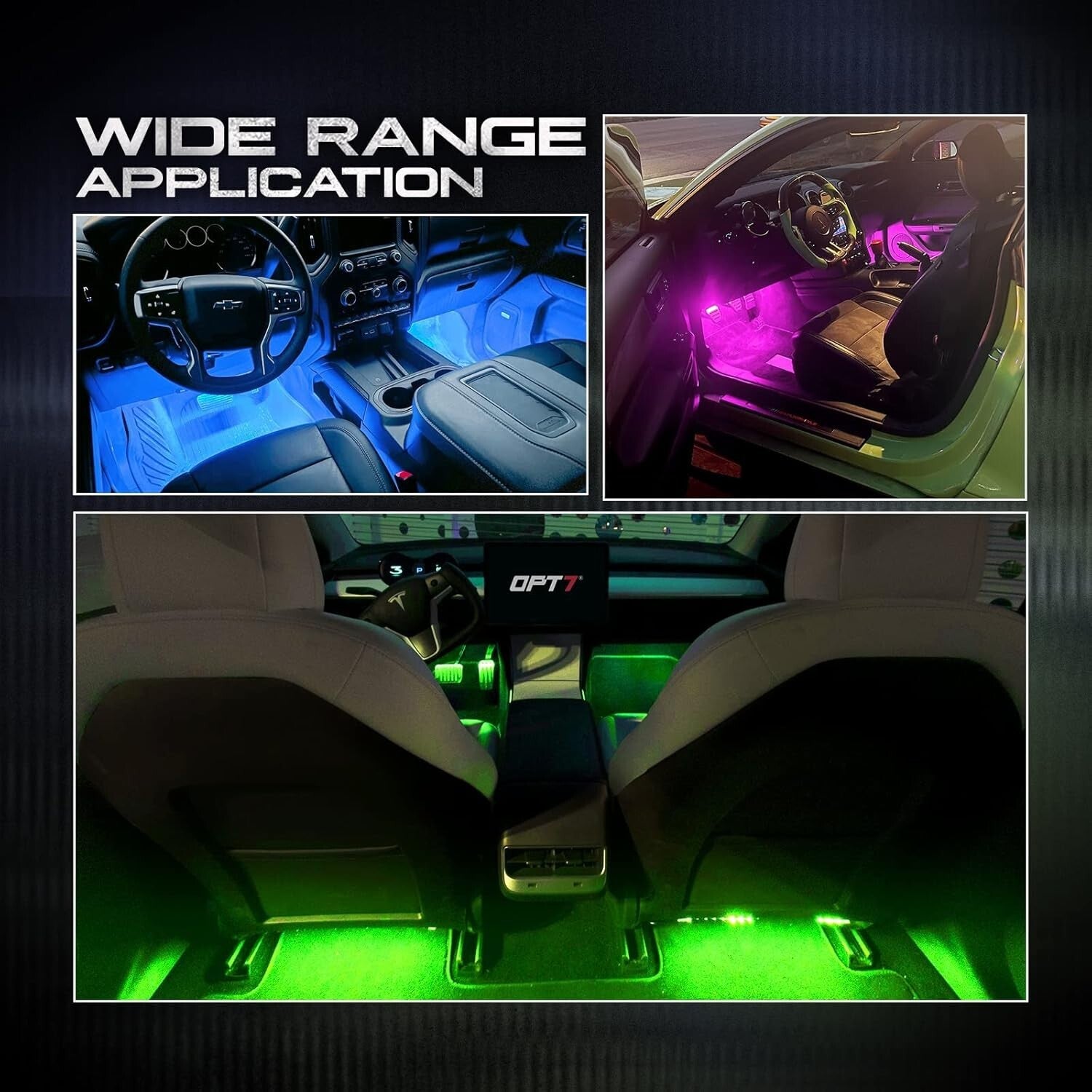 Flexible & Durable Interior Car LED Lights - 6pc with Remote Control & Charger