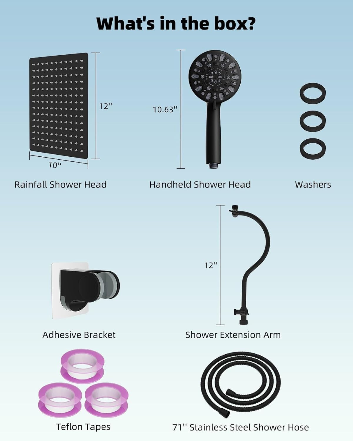 Adjustable 12'' Rainfall Shower Head with Handheld Boost & 7-Spray Settings