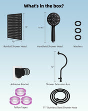 Load image into Gallery viewer, Adjustable 12'' Rainfall Shower Head with Handheld Boost &amp; 7-Spray Settings