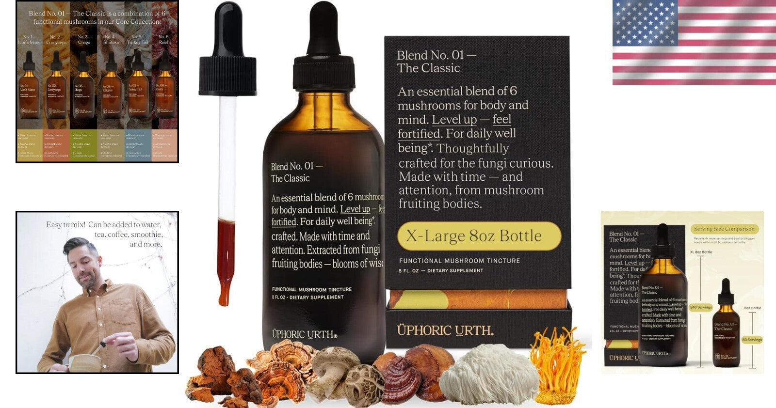 High Potency 240 Servings Mushroom Tincture - Natural Energy & Immunity Boost