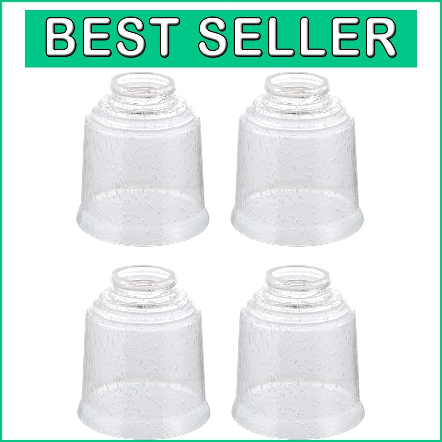 Elegant Pack of 4 Bell-Shaped Seeded Glass Shades for Ceiling Fans & Lamps