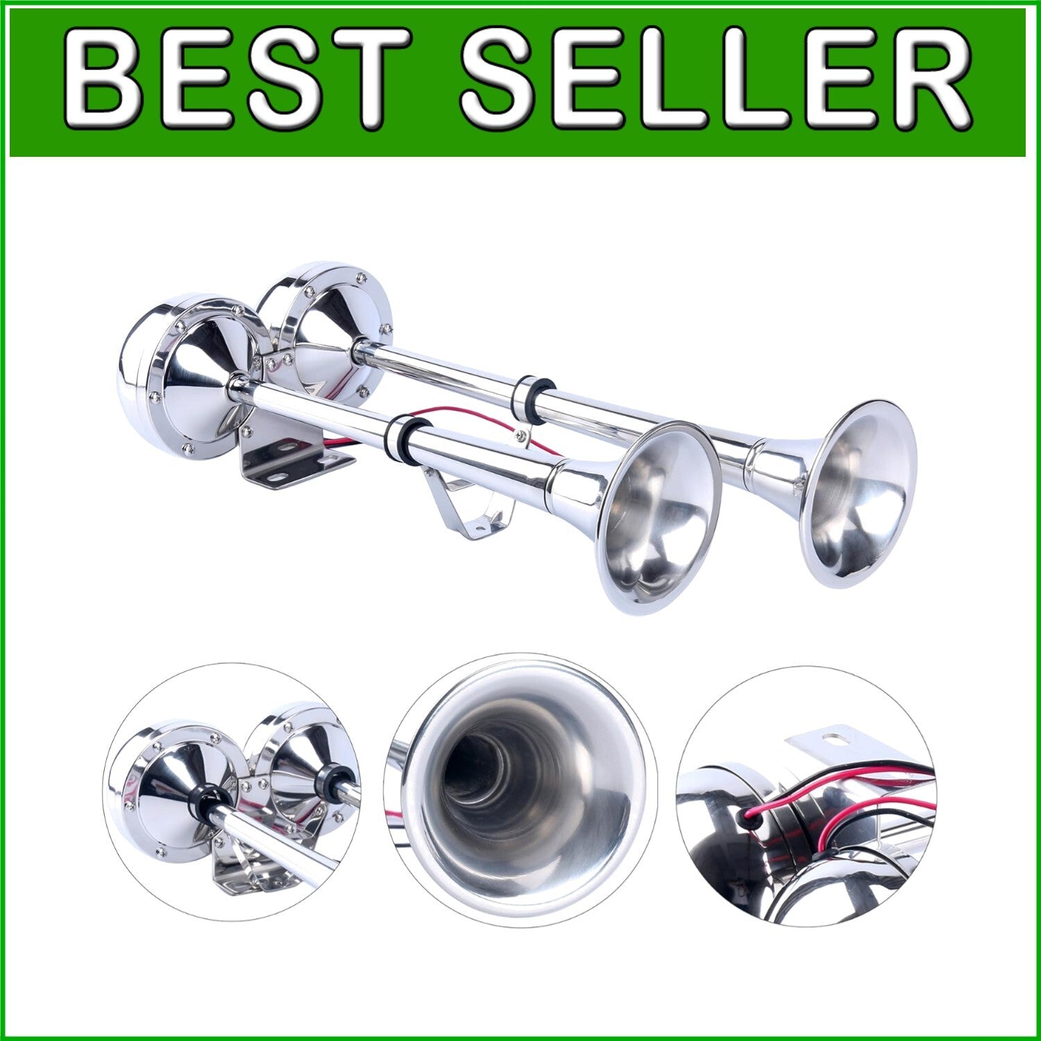 Weather-Resistant Stainless Steel Dual Trumpet Horn - 125db for Boats & Trucks