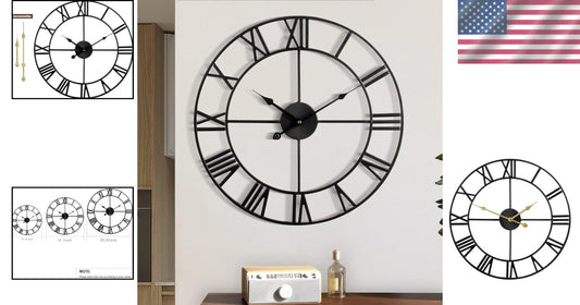 18-Inch Large Modern Retro Metal Wall Clock with Roman Numerals - Silent Quartz