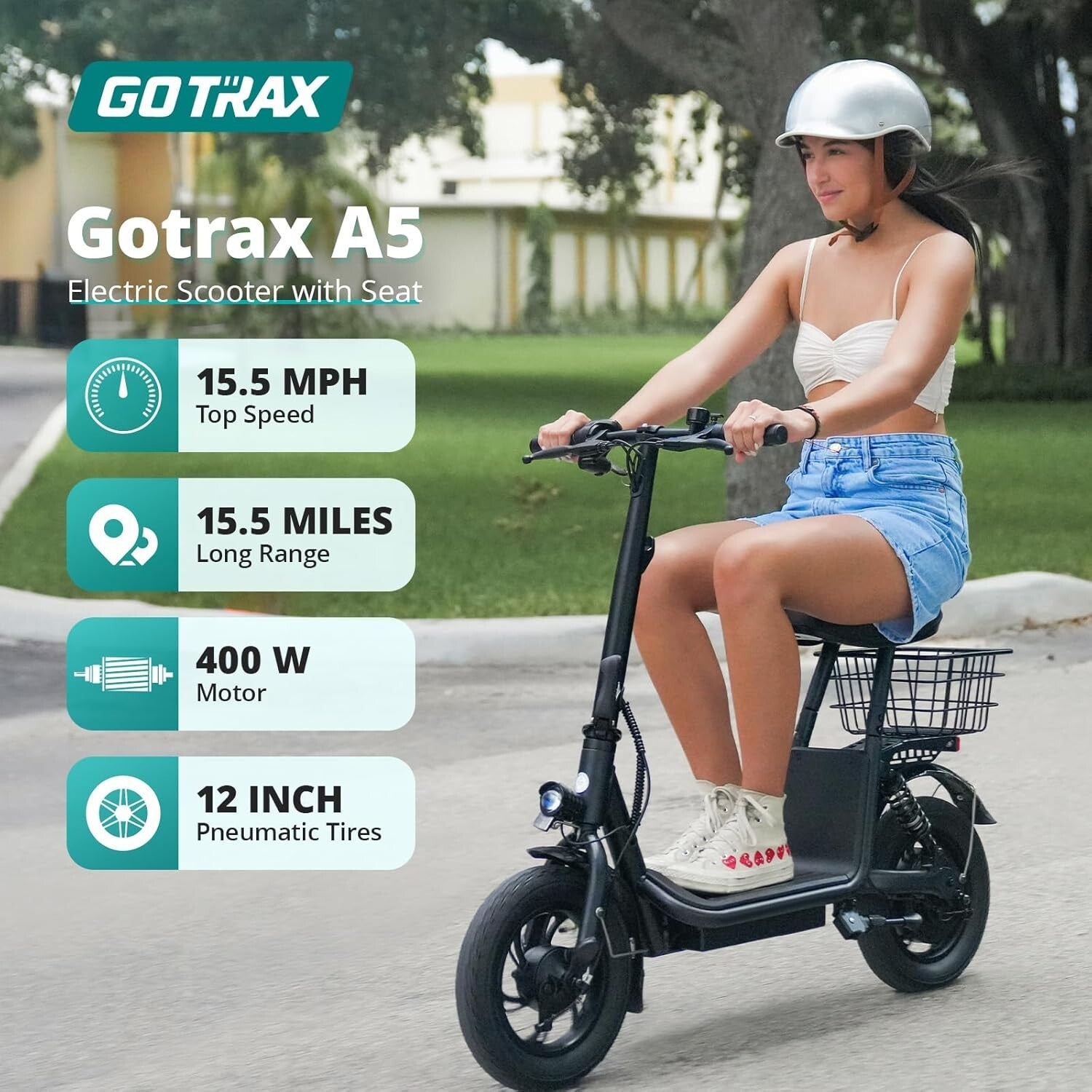 Effortless Commuting: 12" Pneumatic Tire Electric Scooter with Seat for Adults