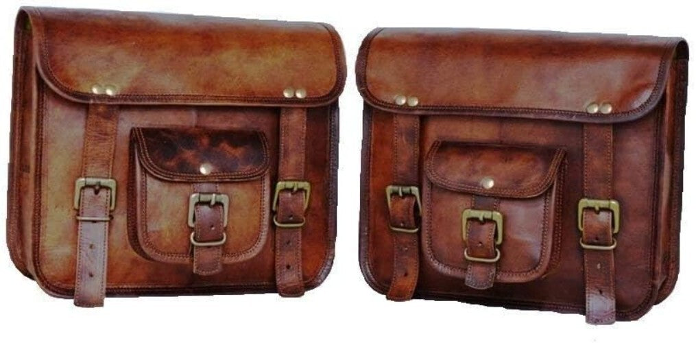 Stylish 100% Goat Leather Motorcycle Saddlebag with Adjustable Strap - 15" Wide