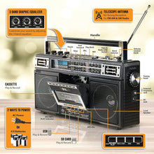 Load image into Gallery viewer, Retro 1980's Boombox with Bluetooth &amp; 4-Band Radio - MP3 Conversion