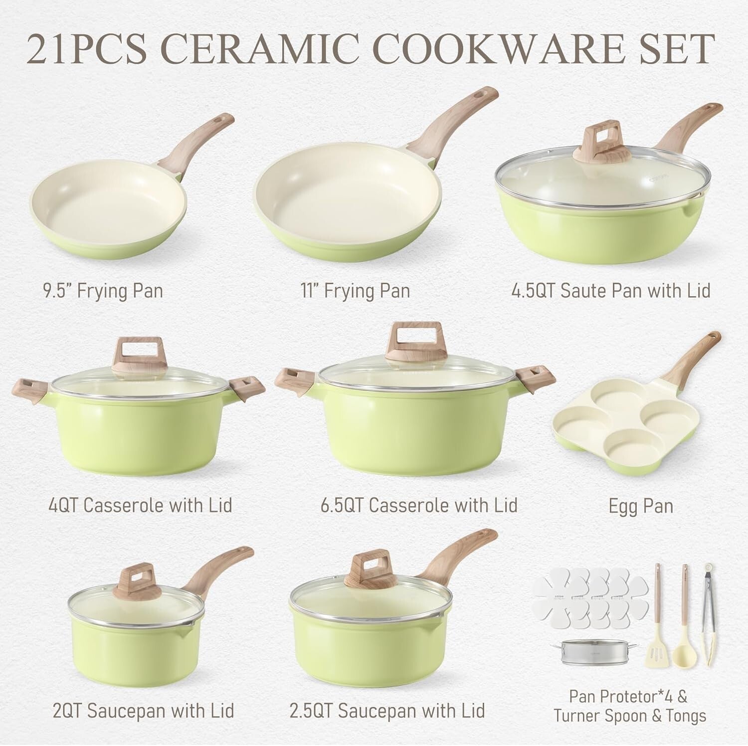 Ceramic Non-Stick Cookware Set – 21-Piece Kitchen Essential for Healthy Cooking