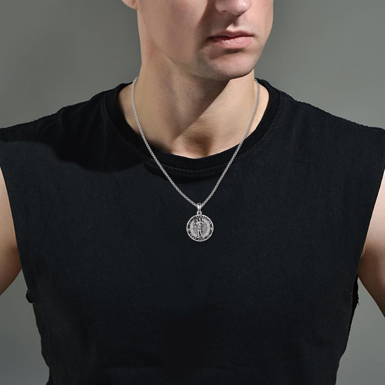 Sterling Silver Saint Sebastian Necklace - Religious Amulet for Both Men & Women