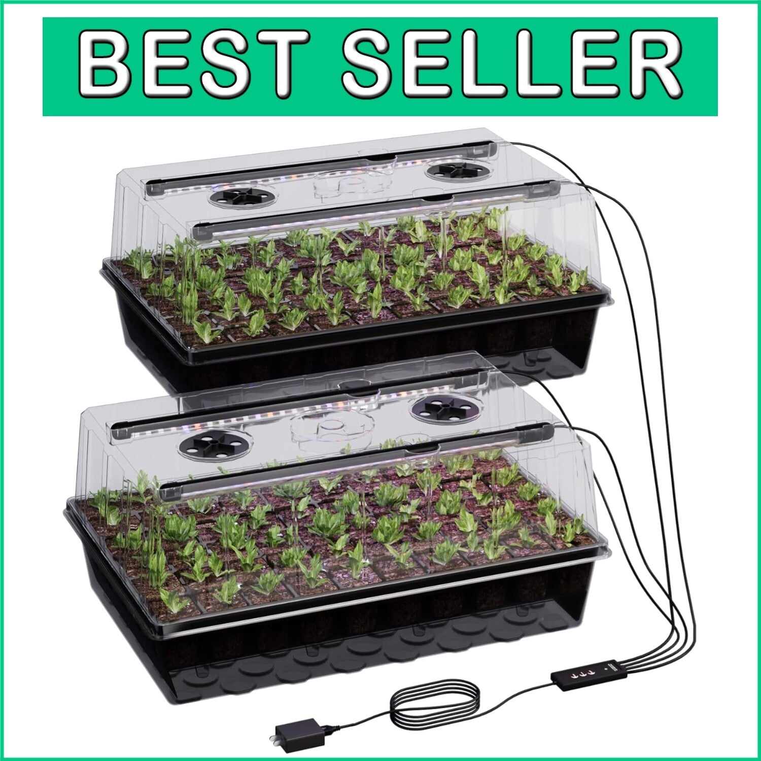 120-Cell Self-Watering Seed Starter Tray with Grow Light - Indoor Gardening Kit