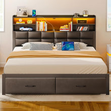 Load image into Gallery viewer, Elegant Full Size Bed Frame with Metal Support, Drawers &amp; USB Charging Station