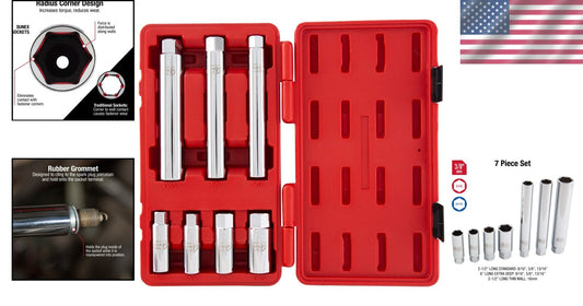 Professional Grade 3/8-Inch Drive Spark Plug Socket Set - 7 Pieces Included