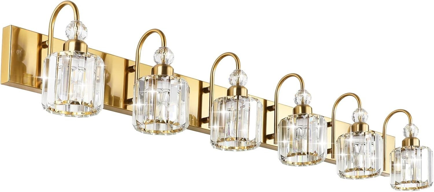Dimmable 6-Light Bathroom Vanity Fixture with Touch Control - Brass Gold Design