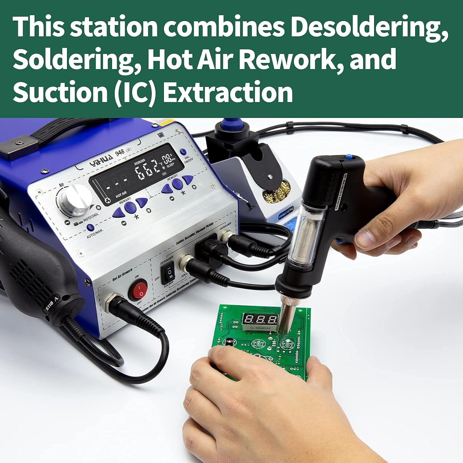 PID-Controlled Soldering & Desoldering Station with LED Display - 780W Power